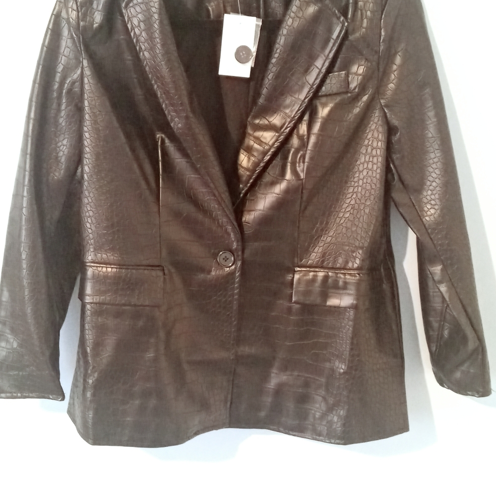 Faux Croc Black Single-Button Blazer